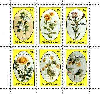 Grunay 1982 Flowers #15 (Hawthorn, Fleabane, Willow Herb, Thistle etc) perf set of 6 values unmounted mint, stamps on flowers