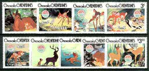 Grenada - Grenadines 1980 Christmas (Scenes from Disney's Bambi) set of 9 unmounted mint, SG 415-23, stamps on disney, stamps on christmas