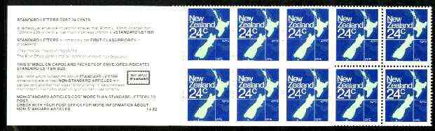 New Zealand 1982 $2.40 booklet containing pane of 10 x 24c (Map) perf 12.5, SB 37, stamps on , stamps on  stamps on maps