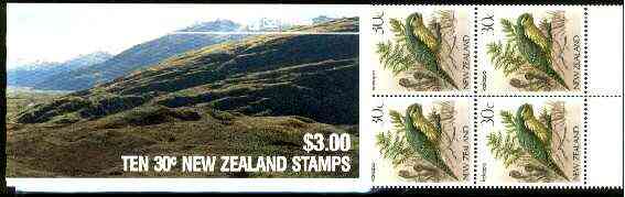 Booklet - New Zealand 1986 $3 Matukituki booklet containing 10 x 30c Kakapo, complete and pristine, SB 41, stamps on birds, stamps on parrots, stamps on rivers