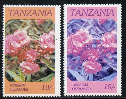 Tanzania 1986 Flowers 10s (Nersium) with yellow omitted, complete sheetlet of 8 plus normal sheet, both unmounted mint as SG 476, stamps on flowers