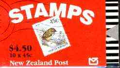 New Zealand 1991 $4.50 booklet containing 10 x 45c Rock Wren, complete and pristine, SB 59, stamps on birds, stamps on wrens