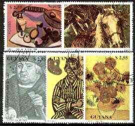 Guyana 1990 Paintings complete set of 5 fine cto used*, stamps on , stamps on  stamps on arts, stamps on picasso, stamps on miro, stamps on durer, stamps on valezquez, stamps on van gogh