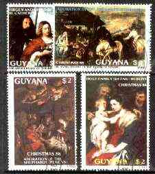 Guyana 1988 Christmas Paintings complete set of 4 fine cto used*, stamps on christmas, stamps on arts, stamps on rubens, stamps on titian