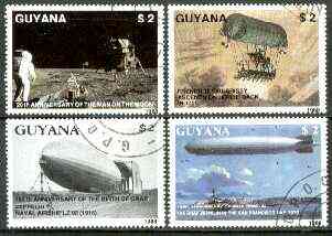 Guyana 1988 Aviation Achievements (Man on Moon, Zeppelins, etc) complete set of 4 fine cto used. Sc #2008, stamps on aviation, stamps on zeppelins, stamps on space, stamps on apollo, stamps on airships