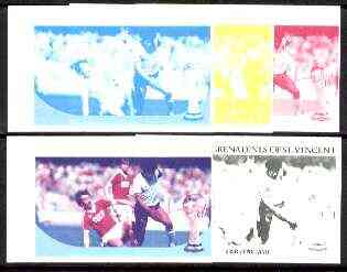 St Vincent - Bequia 1986 World Cup Football $1.50 (USSR v England) set of 5 imperf progressive colour proofs comprising the 4 basic colours plus blue & magenta composite unmounted mint, stamps on football, stamps on sport