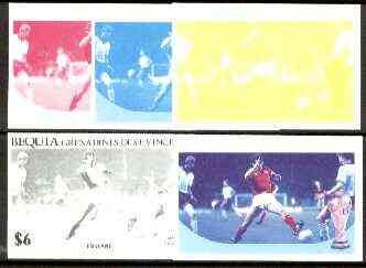 St Vincent - Bequia 1986 World Cup Football $6 (England Team) set of 5 imperf progressive colour proofs comprising the 4 basic colours plus blue & magenta composite unmou..., stamps on football, stamps on sport