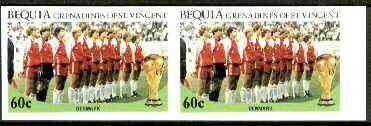 St Vincent - Bequia 1986 World Cup Football 60c (Denmark Team) unmounted mint imperf pair, stamps on football, stamps on sport