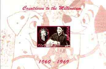 Angola 1999 Countdown to the Millennium #07 (1960-1969) imperf souvenir sheet (Elvis, Marilyn and 101 Dalmations) unmounted mint, stamps on personalities, stamps on films, stamps on cinema, stamps on entertainments, stamps on elvis, stamps on dogs, stamps on disney, stamps on marilyn monroe, stamps on millennium, stamps on guitar