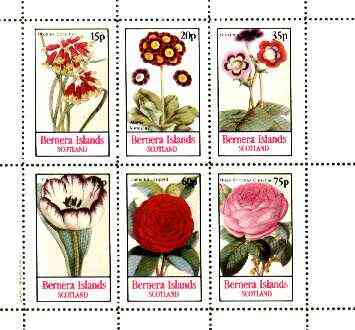 Bernera 1982 Flowers #22 (Auriculas, Rose, Tulip, etc) perf  set of 6 values unmounted mint, stamps on flowers, stamps on roses