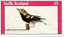 Staffa 1982 Birds #66 (Black-throated Green Warbler) imperf souvenir sheet (Â£1 value) unmounted mint, stamps on birds 