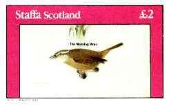 Staffa 1982 Birds #66 (Mocking Wren) imperf deluxe sheet (Â£2 value) unmounted mint, stamps on birds 