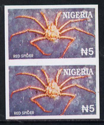Nigeria 1994 Crabs (Red Spider) N5 unmounted mint imperf pair, stamps on crabs   marine-life