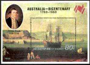 North Korea 1988 Bicentenary of Australia perf m/sheet (Cooks Resolution) unmounted mint, SG MS N2796, stamps on ships, stamps on explorers, stamps on cook, stamps on resolution