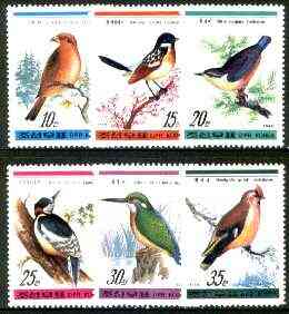 North Korea 1988 Birds perf set of 6 unmounted mint, SG N2785-90*, stamps on birds, stamps on woodpecker, stamps on kingfisher