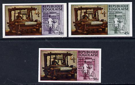 Togo 1968 Paintings of Local Industries 20f, 45f & 90f (Weaver at Loom & Textile Plant) unmounted mint imperf (as SG 578, 80 & 82), stamps on arts, stamps on industry, stamps on textiles, stamps on crafts