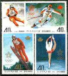 North Korea 1987 Calgary Winter Olympics perf set of 4 unmounted mint, SG N 2729-32*, stamps on olympics, stamps on skiing, stamps on ice skating