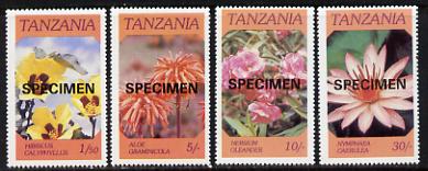 Tanzania 1986 Flowers set of 4 each overprinted SPECIMEN unmounted mint (as SG 474-7), stamps on flowers