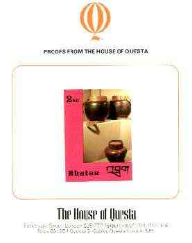 Bhutan 1988c Handcrafts & Antiquities 2.0nu imperf proof on House of Questa card, prepared for use but never issued, rare archive item, stamps on crafts, stamps on antiques, stamps on artefacts