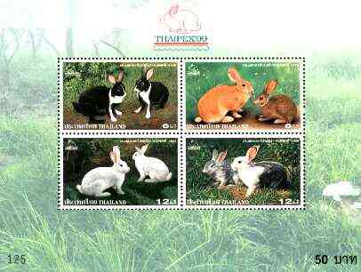 Thailand 1999 Thaipex 99 Int Stamp exhibition m/sheet containing set of 4 (Rabbits) unmounted mint, stamps on stamp exhibition, stamps on rabbits