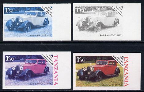 Tanzania 1986 Centenary of Motoring 1s50 Rolls Royce 20/25 set of 4 imperf progressive colour proofs unmounted mint (as SG 456), stamps on cars, stamps on rolls-royce
