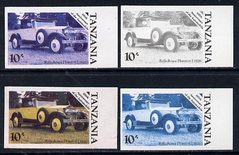 Tanzania 1986 Centenary of Motoring 10s Rolls Royce Phantom I set of 4 imperf progressive colour proofs unmounted mint (as SG 458), stamps on cars, stamps on rolls-royce