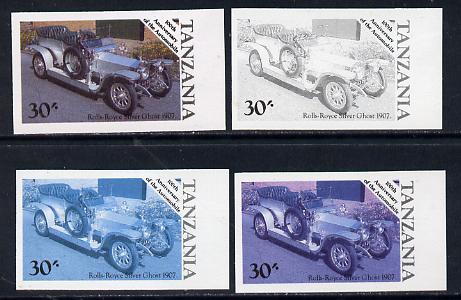 Tanzania 1986 Centenary of Motoring 30s Rolls Royce Silver Ghost set of 4 imperf progressive colour proofs (as SG 459) unmounted mint, stamps on cars, stamps on rolls-royce