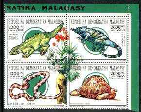 Madagascar 1993 Reptiles se-tenant block of 4 unmounted mint, stamps on , stamps on  stamps on animals, stamps on reptiles