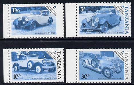 Tanzania 1986 Centenary of Motoring set of 4 values each in perforated colour proofs in blue & black only (4 proofs as SG 456-59) unmounted mint, stamps on , stamps on  stamps on cars     rolls-royce