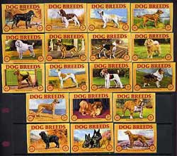 Match Box Labels - complete set of 18 Dog Breeds (Finnish made for Finlays), stamps on dogs