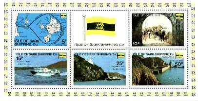 Isle of Sark Shipping Co perf sheetlet containing set of 6 (Map, Flag Ships, etc) unmounted mint, stamps on ships, stamps on flags, stamps on maps