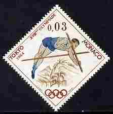 Monaco 1964 Pole Vault 3c unmounted mint from Olympic Games diamond shaped set, SG 810*, stamps on judo, stamps on martial arts, stamps on olympics, stamps on diamond