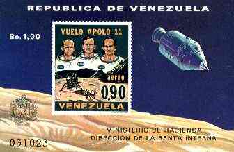 Venezuela 1969 First Man on the Moon imperf m/sheet unmounted mint, SG MS 2099, stamps on space, stamps on apollo