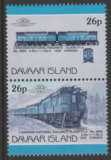 Davaar Island 1983 Locomotives #1 Canadian National Class V1-a loco No.9000 26p perf se-tenant pair with yellow omitted unmounted mint, stamps on , stamps on  stamps on railways
