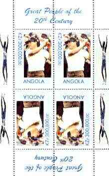 Angola 1999 Great People of the 20th Century - Lee Trevino (Golfer) perf sheetlet of 4 (2 tete-beche pairs) unmounted mint, stamps on sport, stamps on golf, stamps on millennium, stamps on personalities