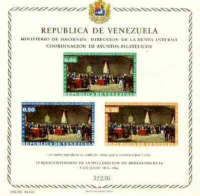 Venezuela 1962 Anniversary of Independence (Postage) imperf m/sheet, SG MS 1734, stamps on constitutions