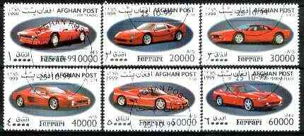 Afghanistan 1999 Ferrari Cars complete set of 6 values fine cto used*, stamps on cars, stamps on ferrari, stamps on racing cars