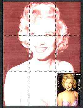 Laos 1999 Great People of the 20th Century (Marilyn Monroe) perf souvenir sheet unmounted mint, stamps on music, stamps on entertainments, stamps on marilyn monroe, stamps on films, stamps on cinema, stamps on personalities, stamps on millennium