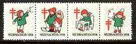 Cinderella - Germany 1958 Christmas TB seal se-tenant strip of 4 (Children sending Christmas cards), stamps on cinderella, stamps on christmas, stamps on tb, stamps on diseases, stamps on medical