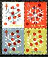 Japan 1958-59 Anti TB label unmounted mint set of 4 (Japan Antituberculosis Association), stamps on cinderella, stamps on tb, stamps on diseases, stamps on medical, stamps on 