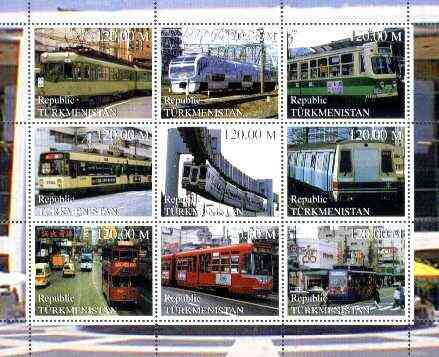 Turkmenistan 2000 Buses & Trams perf sheetlet containing set of 9 values unmounted mint, stamps on transport, stamps on buses, stamps on trams
