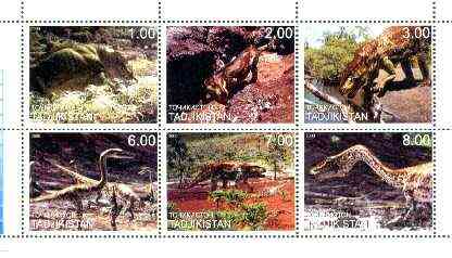 Tadjikistan 2000 Prehistoric Animals perf sheetlet containing set of 6 values unmounted mint, stamps on dinosaurs