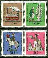 Germany - West 1969 Humanitarian Relief Fund set of 4 pewter figurines inscribed WOHLFAHRTSMARKE unmounted mint SG 1506-09*, stamps on railways, stamps on horses, stamps on pewter