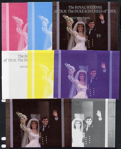 Tuvalu - Nanumea 1986 Royal Wedding (Andrew & Fergie) $4 m/sheet set of 8 imperf progressive colour proofs comprising the 5 individual colours plus 3 composites unmounted mint, stamps on royalty, stamps on andrew, stamps on fergie, stamps on 