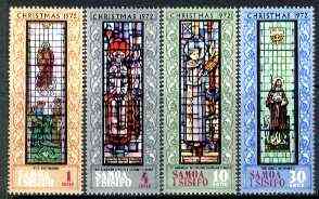Samoa 1972 Christmas set of four stained glass windows in Apia unmounted mint SG 400-403, stamps on religion, stamps on christmas, stamps on stained glass