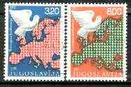 Yugoslavia 1975 European Security set of 2 fine used SG 1631-32, stamps on europa, stamps on maps, stamps on birds, stamps on dove