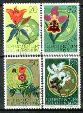 Liechtenstein 1970 Nature Conservation Year set of 4 flowers fine used, SG 519-22*, stamps on flowers, stamps on orchids, stamps on lily