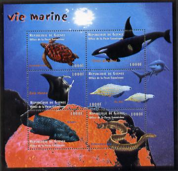 Guinea - Conakry 1998 Marine Life #2 perf sheetlet containing 6 values, Michel 2202-07 unmounted mint. Note this item is privately produced and is offered purely on its thematic appeal, stamps on marine life, stamps on fish, stamps on whales, stamps on turtles, stamps on sharks
