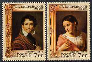 Russia 2007 225th Birth Anniversary of Orest Adamovich Kiprensky (artist) perf set of 2 unmounted mint, SG 7469-70, stamps on personalities, stamps on arts