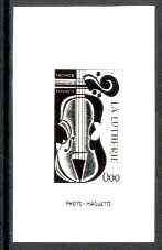 France 1980 Handicrafts (Violin) photo marquette (stamp sized black & white photographic proof) of original artwork with value expressed as 0.00, as SG 2336, exceptionally rare, stamps on music, stamps on crafts, stamps on musical instruments